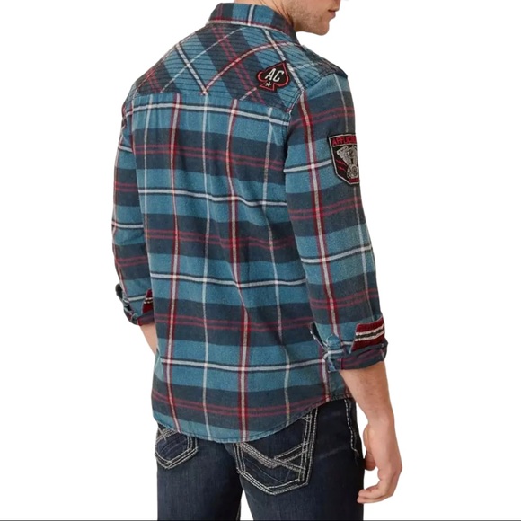 Affliction Men's Button Down Shirt Eastside Woven Embroidered Biker - Picture 11 of 11